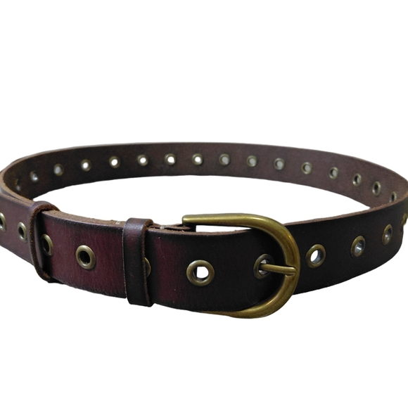 FRYE Brown Leather Brass Grommet Belt Made in USA Size Large - Picture 2 of 7